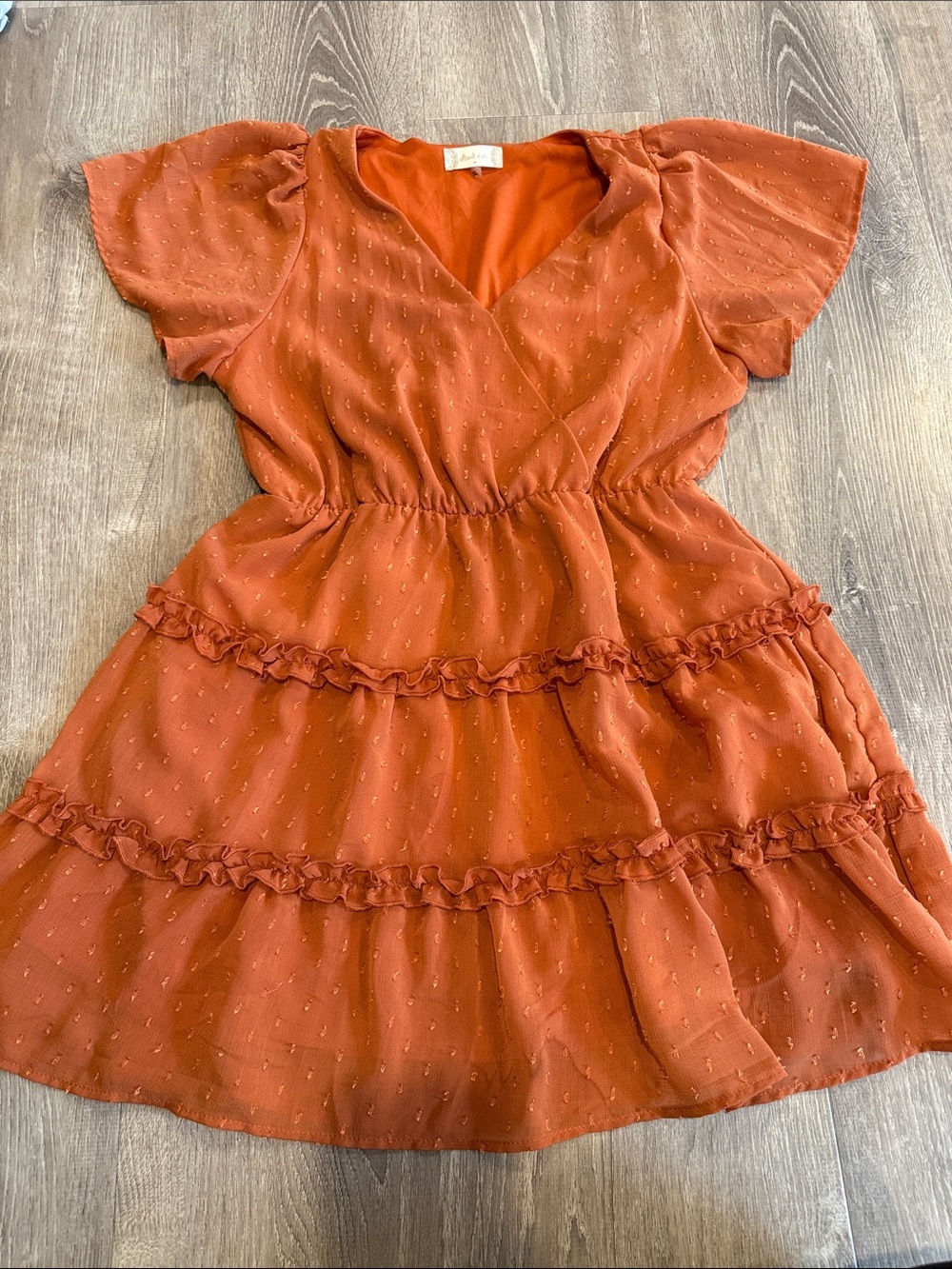 Altar'd State Rust Orange Ruffle Tiered Midi Dress fall dress